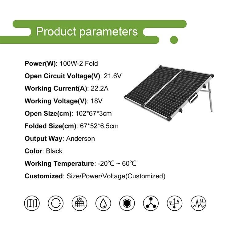 Πίνακας ηλιακής ενέργειας Champing Mono 100W PV Folding CE/FCC/ROHS/PSE Πιστοποιημένο 12 ετών